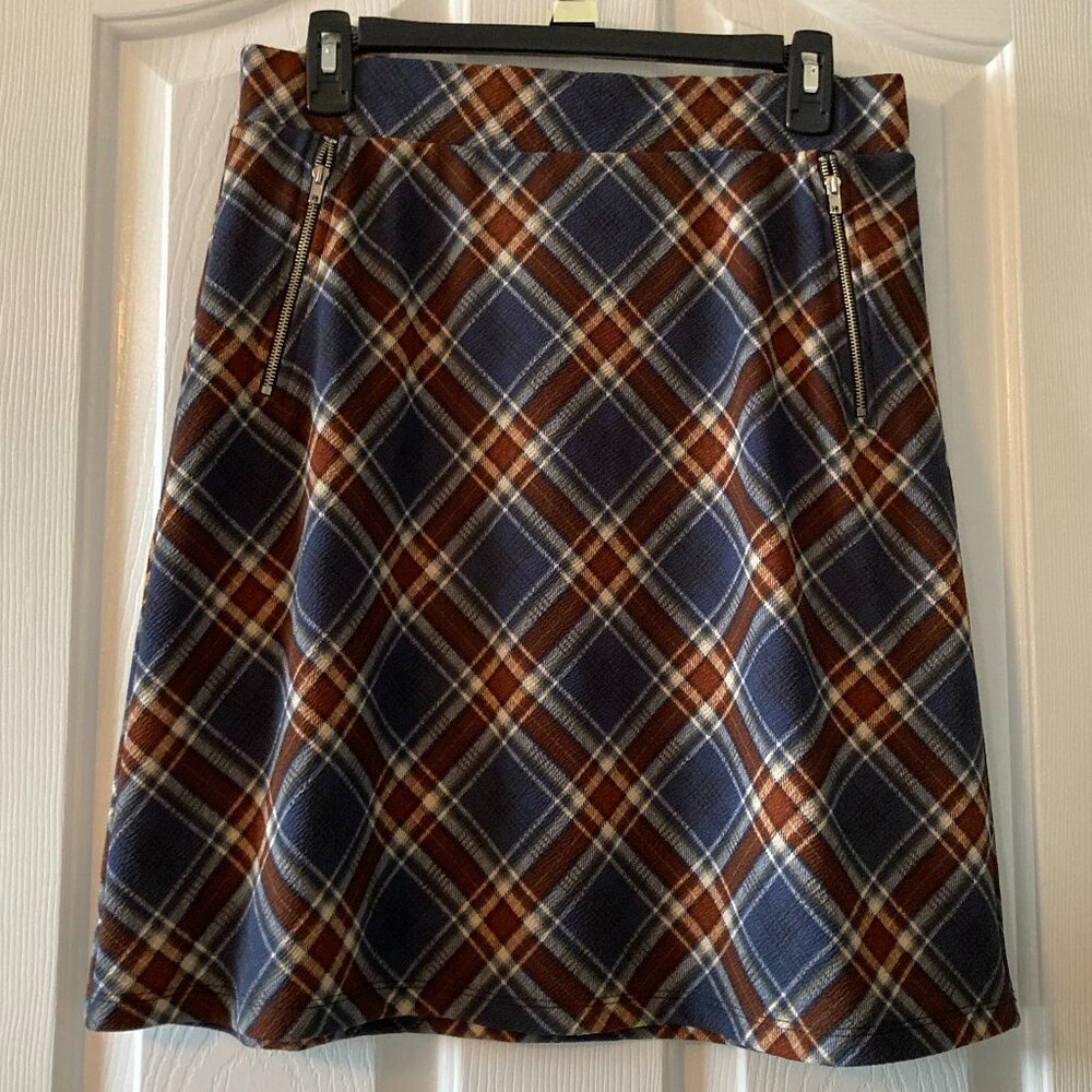 Le Lis Collection Plaid Skirt Blue Brown Zip Pockets Lined Women’s Size PL-New